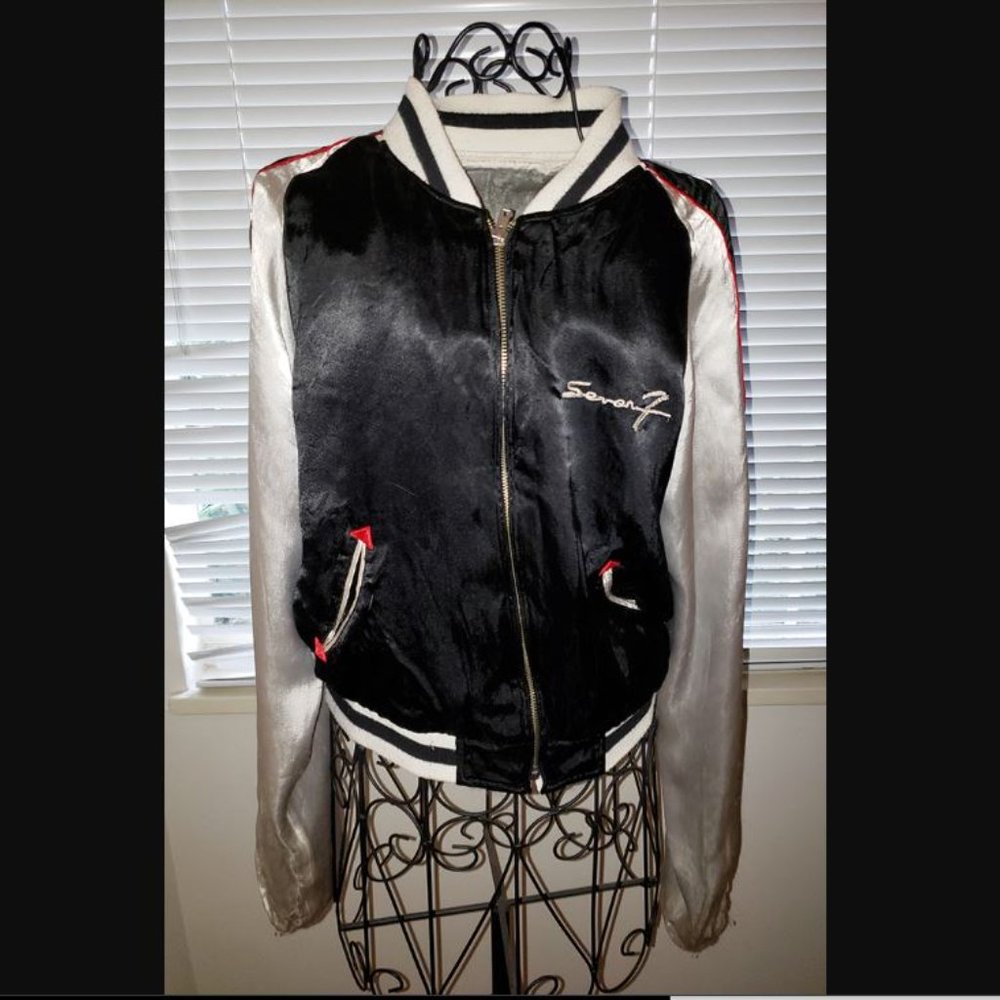 SOLD Vtg 7 Seven Express Silky Satin Reversible Varsity Bomber Jacket Dragon